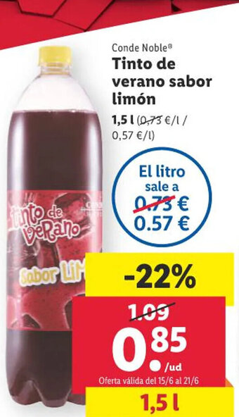 Lidl Conde Noble® Tinto de verano sabor limón oferta