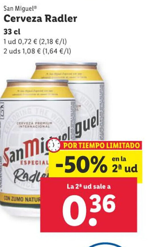 Lidl San Miguel Cerveza Radler oferta