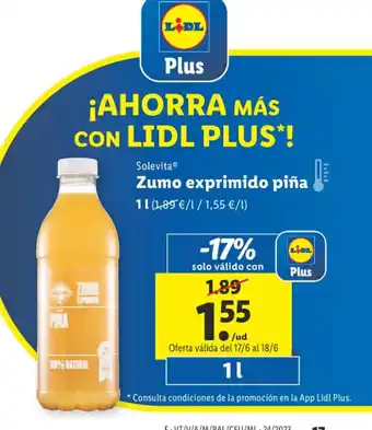 Lidl Solevita Zumo exprimido piña oferta