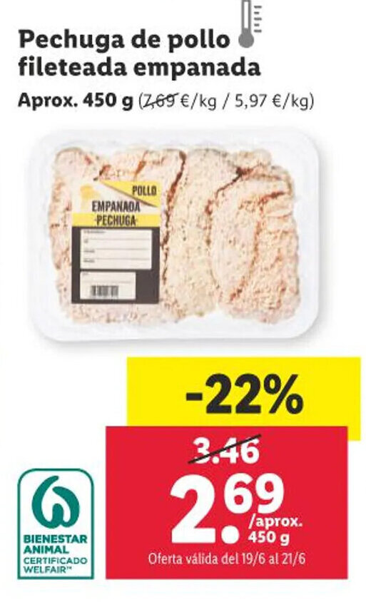 Lidl Pechuga de pollo fileteada empanada oferta