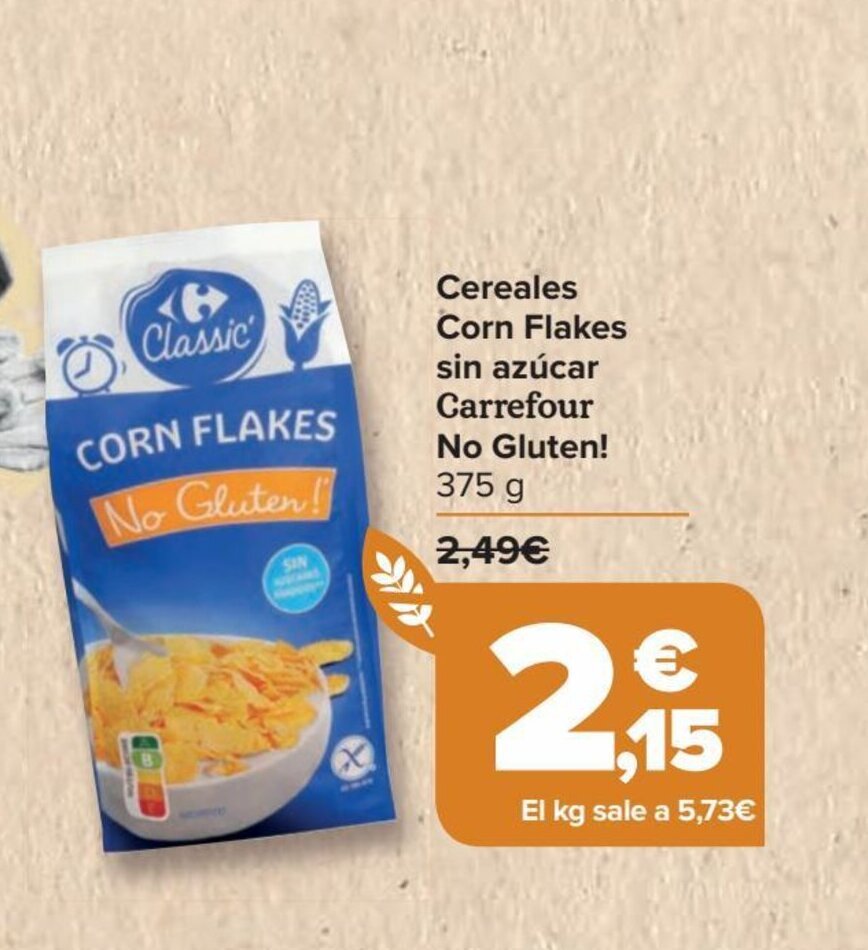 Carrefour Cereales Corn Flakes sin azúcar Carrefour No Gluten! oferta
