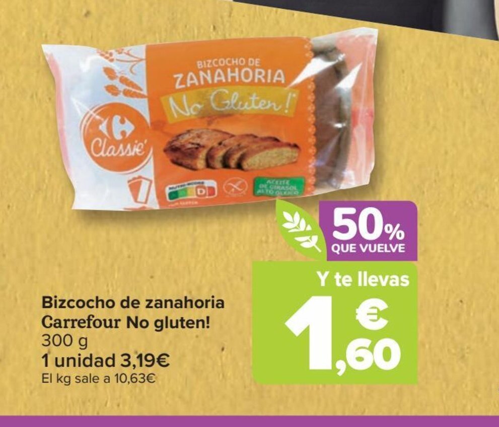 Carrefour Bizcocho de zanahoria Carrefour No gluten! 300 g oferta