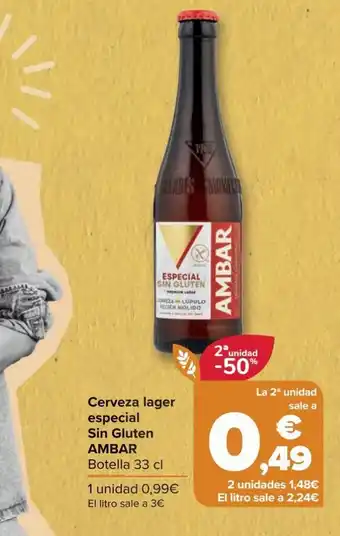 Carrefour Cerveza lager especial Sin Gluten AMBAR Botella 33 cl oferta