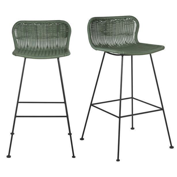 Maisons du Monde Lot de 2 chaises de bar professionnelles en résine vert kaki et métal noir oferta