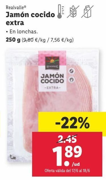 Lidl Jamón cocido extra realvalle oferta