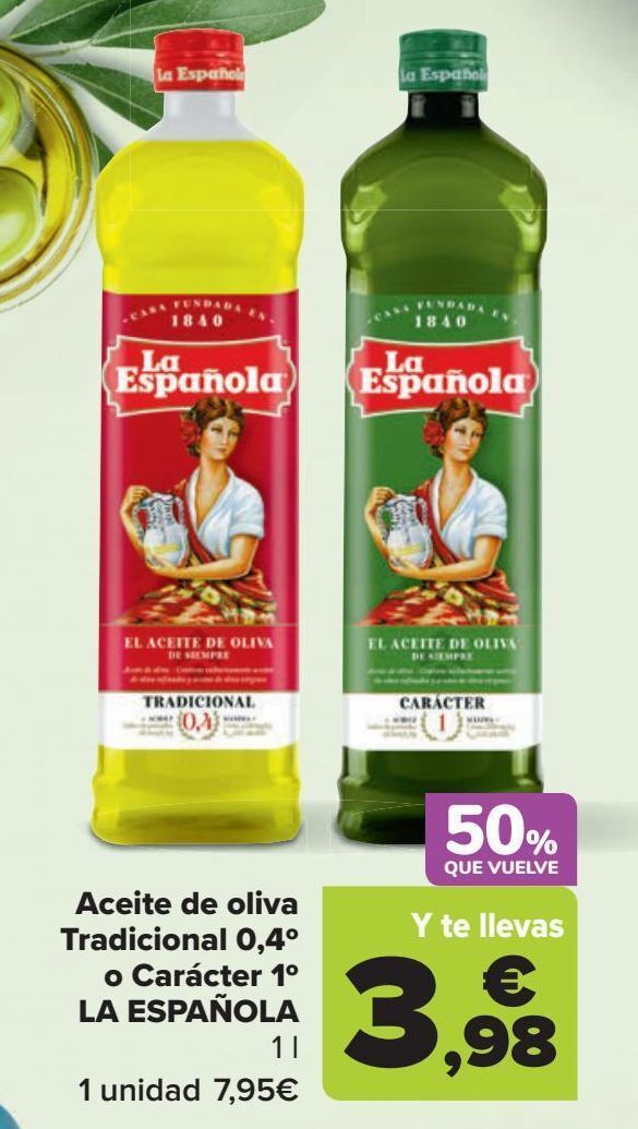 Carrefour Aceite de oliva tradicional 0,4º o carácter 1º la española oferta