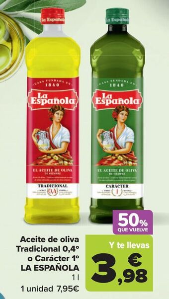 Carrefour Aceite de oliva tradicional 0,4º o carácter 1º la española oferta