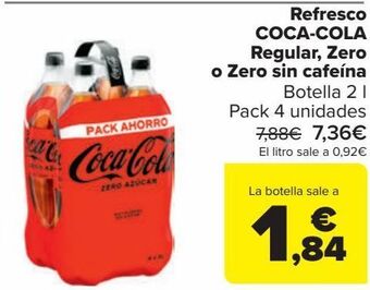 Carrefour Refresco coca-cola regular, zero o zero sin cafeína oferta