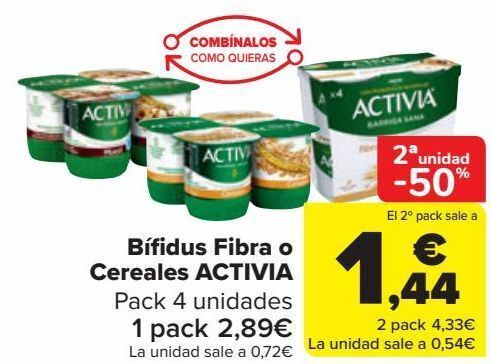 Carrefour Bífidus fibra o cereales activia oferta