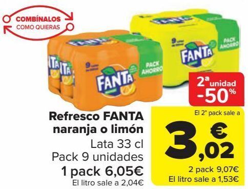 Carrefour Refresco fanta naranja o limón oferta