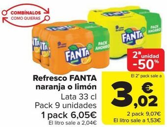 Carrefour Refresco fanta naranja o limón oferta