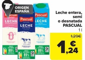 Carrefour Leche entera, semi o desnatada pascual oferta