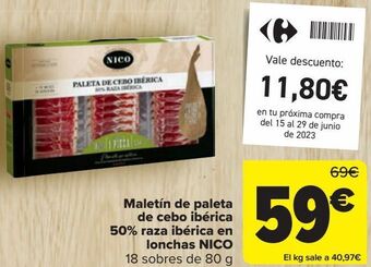 Carrefour Maletín de paleta de cebo ibérica 50% raza ibérica en lonchas nico oferta