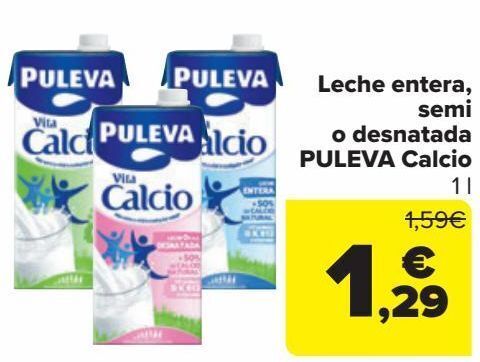 Carrefour Leche entera, semi o desnatada puleva calcio oferta