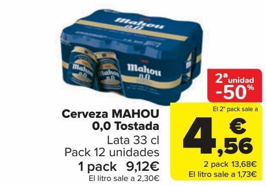 Carrefour Cerveza mahou 0,0 tostada oferta