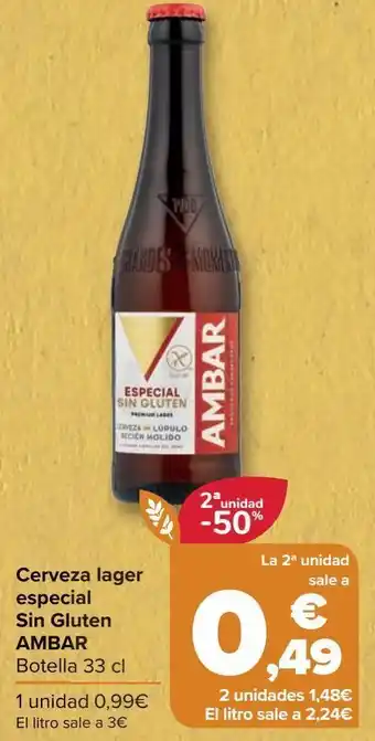 Carrefour Cerveza lager especial sin gluten ambar oferta