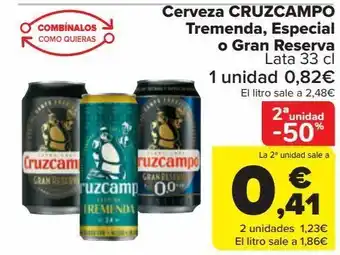Carrefour Cerveza cruzcampo tremenda, especial o gran reserva oferta