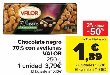 Carrefour Chocolate negro 70% con avellanas valor oferta