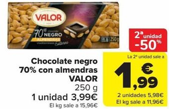 Carrefour Chocolate negro 70% con almendras valor oferta