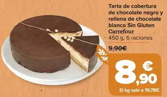 Carrefour Tarta de cobertura de chocolate negro y rellana de chocolate blanco sin gluten oferta