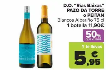 Carrefour D.o. rías baixas pazo da torre o peitan blancos albariño oferta