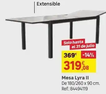 Leroy Merlin Mesa de jardín extensible naterial lyra ii de aluminio gris 180/260x75x96 cm oferta