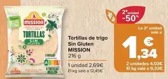Carrefour Tortillas de trigo sin gluten mission oferta