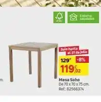 Leroy Merlin Mesa de jardín de acacia y cerámica naterial soho 70x75x70 cm oferta
