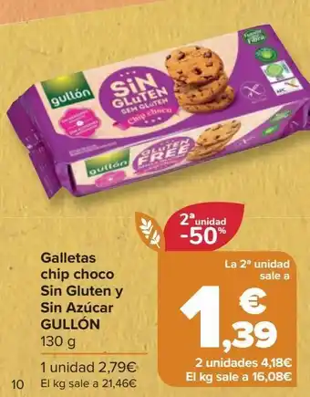 Carrefour Galletas chip choco sin gluten y sin azúcar gullón oferta