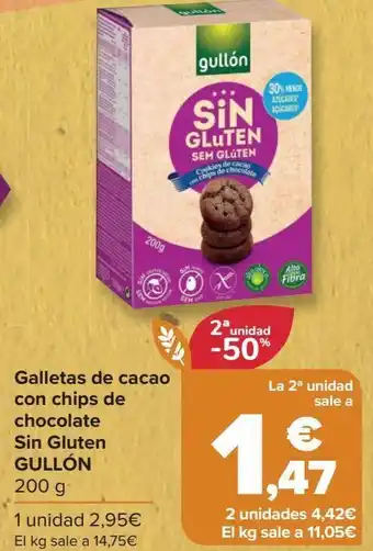 Carrefour Galletas de cacao con chips de chocolate sin gluten gullón oferta