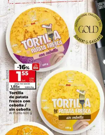 Dia Tortillo de patata fresca con cebolla/sin cebolla 600g oferta