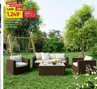 Leroy Merlin Conjunto de mesa chocolate, sofá y 2 sillones oferta
