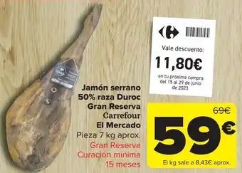 Carrefour Market Jamon serrano 50% raza duroc gran reserva oferta