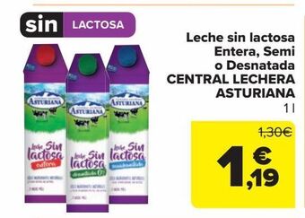 Carrefour Market Leche sin lactosa entera, semi o desnatada central lechera asturiana oferta