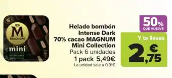 Carrefour Market Helado bombon intense dark 70% cacao magnum mini collection oferta