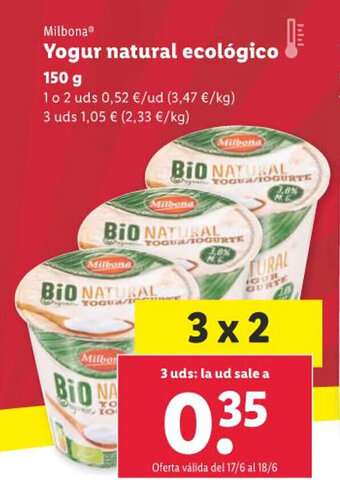 Lidl Yogur natural ecológico oferta
