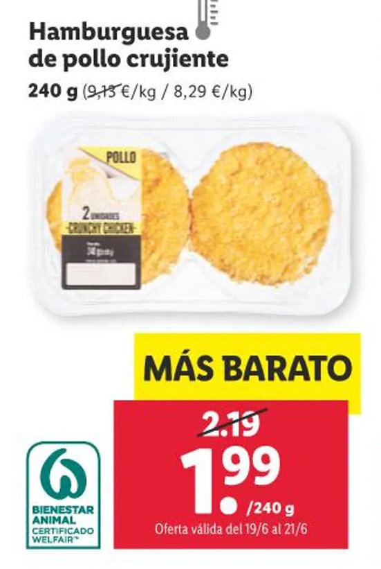 Lidl Hamburguesa de pollo crujiente oferta