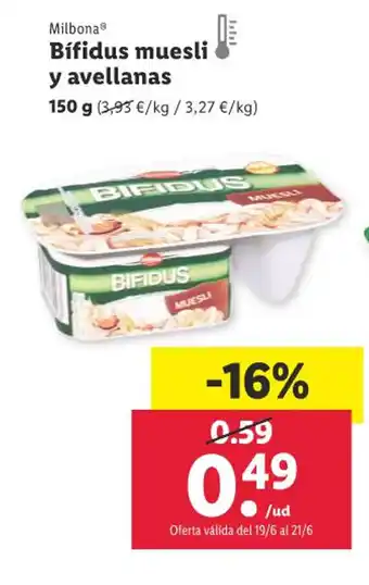 Lidl Bífidus muesli y avellanas oferta