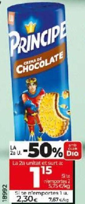 Dia Galetes Príncipe farcides de crema de xocolata LU 300 g oferta