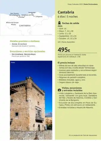 Viajes El Corte Inglés Santander san vicente de la barquera santillana del mar comillas ●picos de europa ●potes cantabria • lierganes hotele oferta