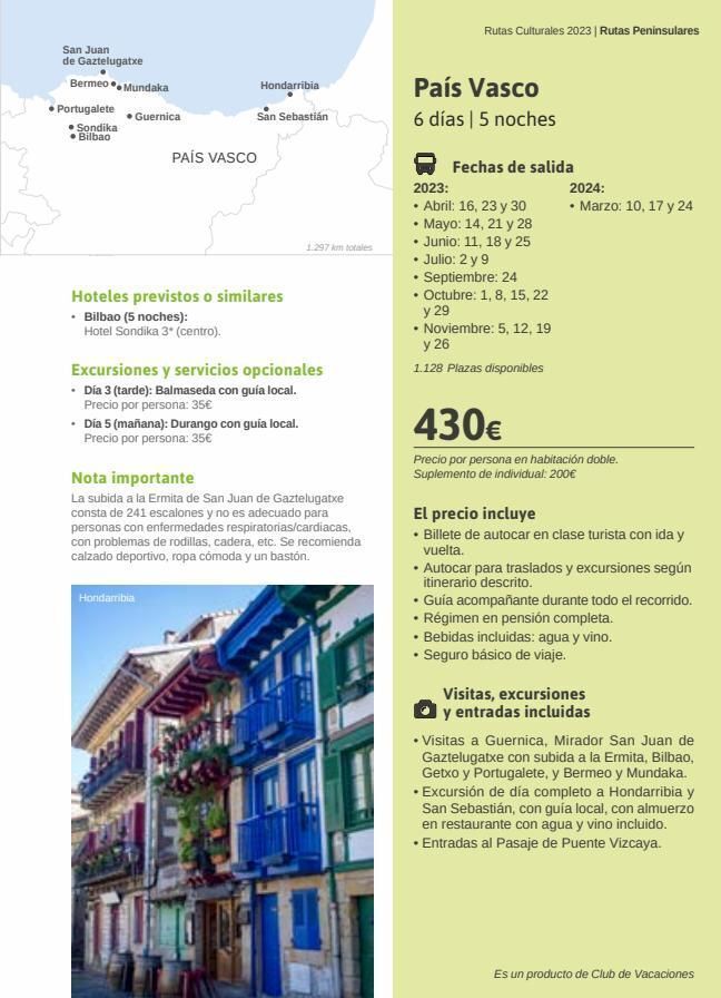 Viajes El Corte Inglés San juan de gaztelugatxe bermeo mundaka • portugalete • sondika • bilbao guernica hondarribia san sebastián país vasc oferta