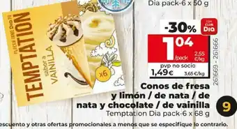 Dia Conos de fresa y limón/de nata/de nata y chocolate/ de vainilla 6 x 68g oferta