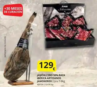 Supermercados MAS JAMÓN CEBO 50% RAZA IBÉRICA ARTESANOS JAMONEROS | pza 7-8kg oferta