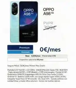 Movistar Oppo a9850 oppo oppo a9850 pvpr 399€ premium avanzada base 450€/mes precio total 217€ dispositivo adicional 9€/mes 0€/m oferta
