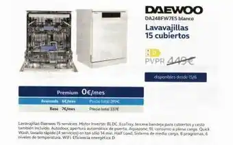 Premium 0€/mes avanzada 6€/mes base 74/ precio total 289€ precio total 337€ daewoo da248fw7es blanco lavavajillas 15 cu