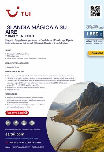 Tui Travel PLC ~ tui islandia mágica a su aire 11 días / 10 noches reykjavik, borgarfjörður, península de snæfellsnes, húsavík, lago mýva oferta