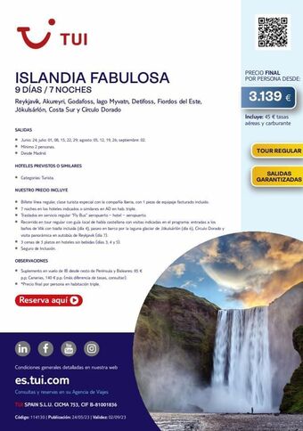 Tui Travel PLC ~ tui islandia fabulosa 9 días / 7 noches reykjavik, akureyri, godafoss, lago myvatn, detifoss, fiordos del este, jökulsár oferta
