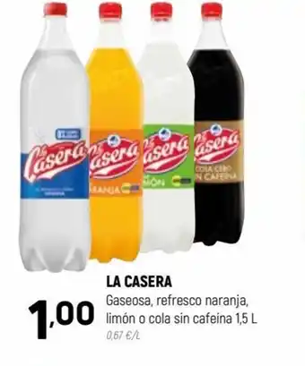 Coviran LA CASERA Gaseosa, refresco naranja, limón o cola sin cafeína 1,5 L oferta