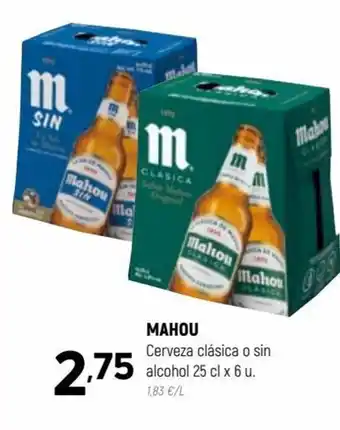 Coviran MAHOU Cerveza clásica o sin alcohol 25 cl x 6 u. oferta