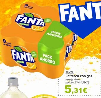 Hiper Usera FANTA Refresco con gas naranja - limón pack 9 x 33 cl oferta